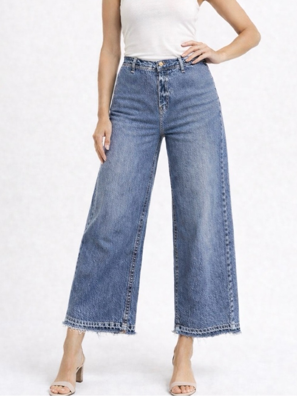 Sincerely Jules Cropped Wide Leg Raw Hem Jeans